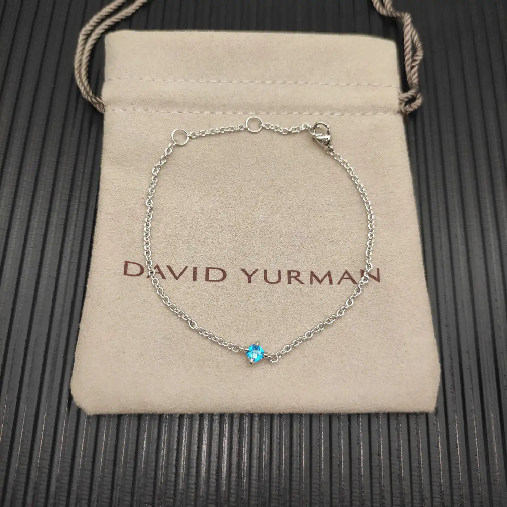 David Yurman Silver Solo Diamond and Dark Blue Diamond Bracelet